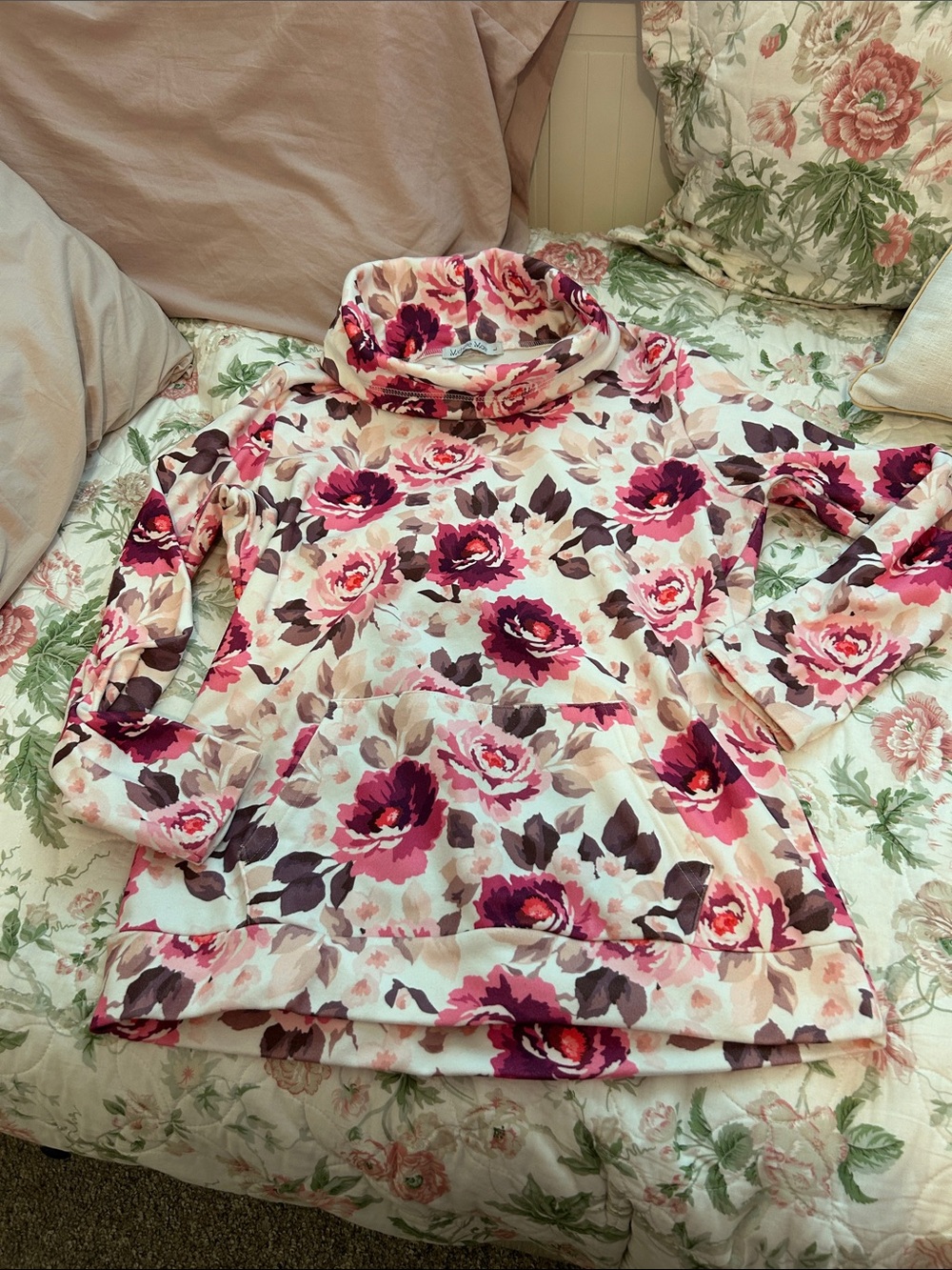 Michelle Mae Pink & Burgundy Floral Cowl Top
